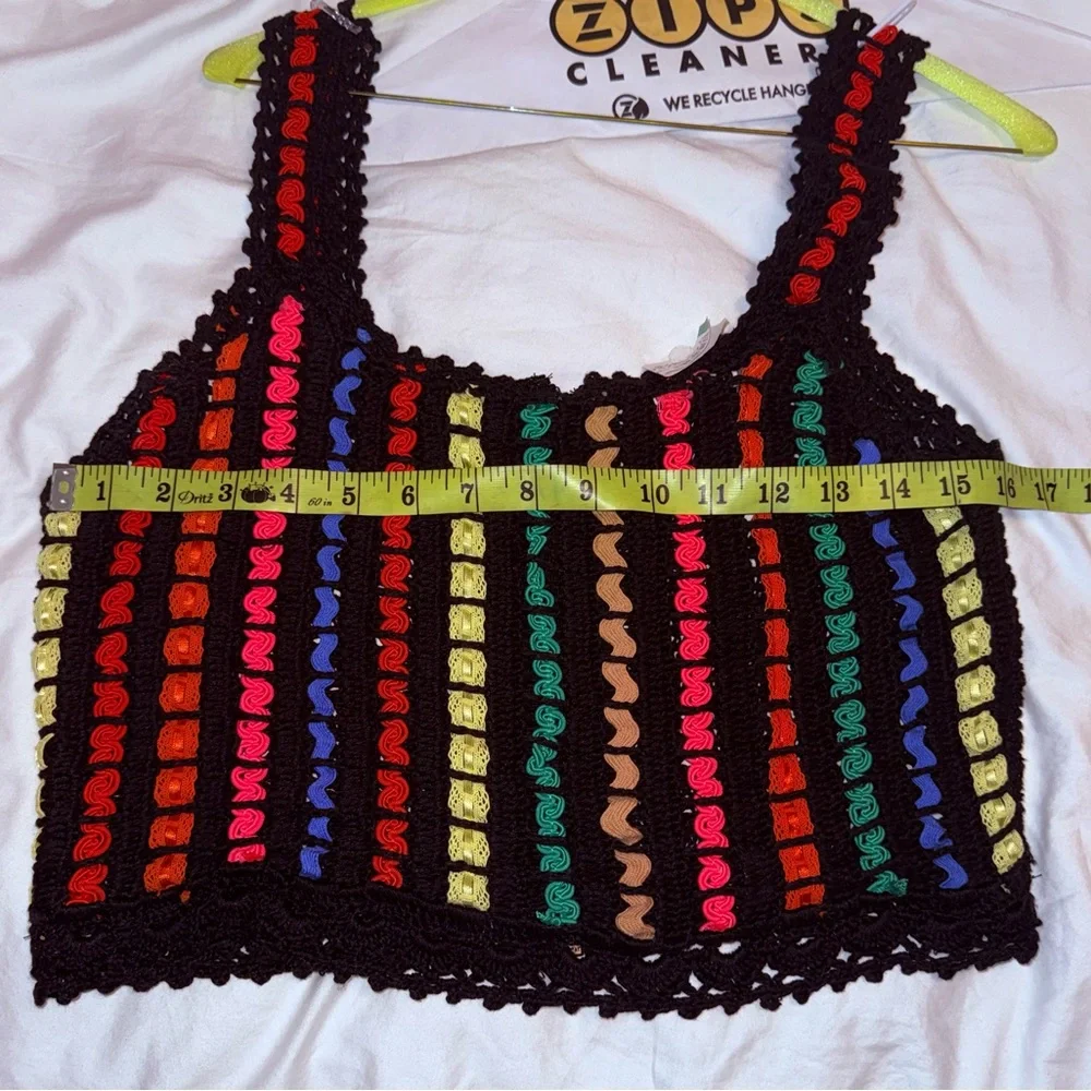 Alice + Olivia Lorri Crochet Crop Tank Top Black/Multi Size L - Picture 3 of 11